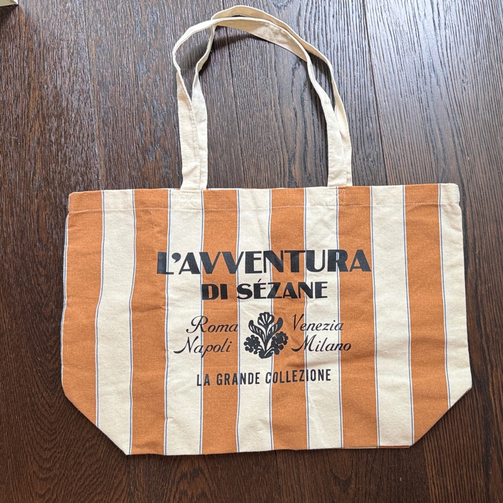 Sezane Striped Canvas Tote Bag